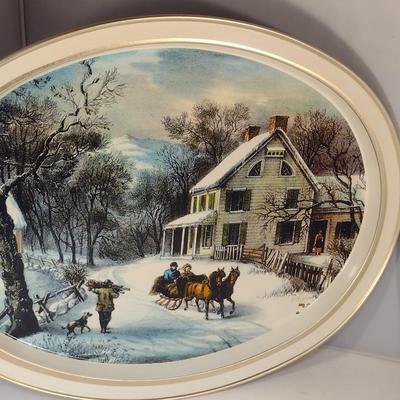 Pair of Currier & Ives Inspired Trays- Approx 11 1/2" x 14 1/2"