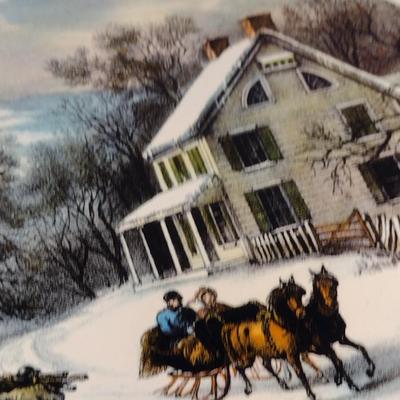 Pair of Currier & Ives Inspired Trays- Approx 11 1/2" x 14 1/2"