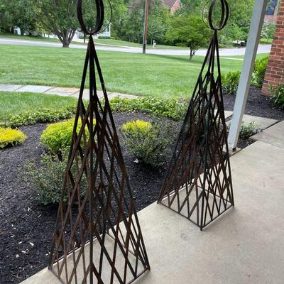 Pair of Wrought Iron Garden Obelisks