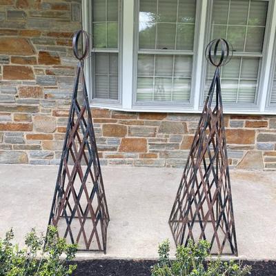 Pair of Wrought Iron Garden Obelisks