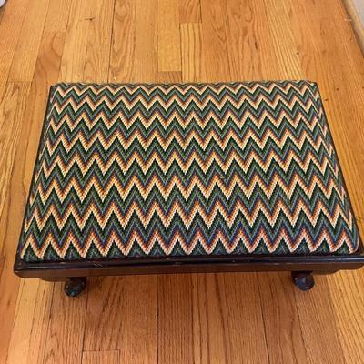 Antique Wood & Needlepoint Footstool
