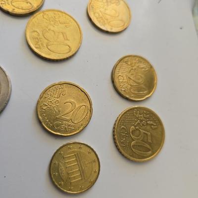 Euro Currency Lot – €25.91 Total with coin book - coin wrappers - and coin mounts