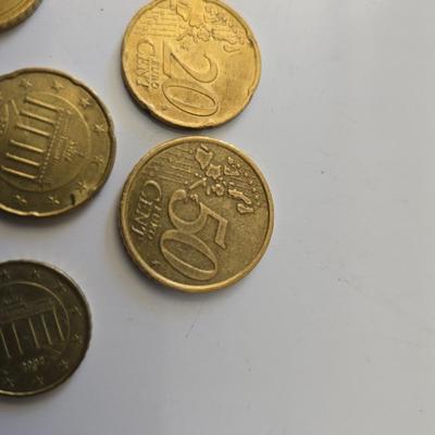 Euro Currency Lot – €25.91 Total with coin book - coin wrappers - and coin mounts