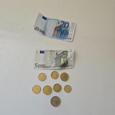 Euro Currency Lot – €25.91 Total with coin book - coin wrappers - and coin mounts