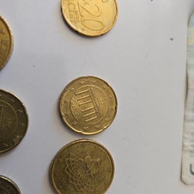Euro Currency Lot – €25.91 Total with coin book - coin wrappers - and coin mounts