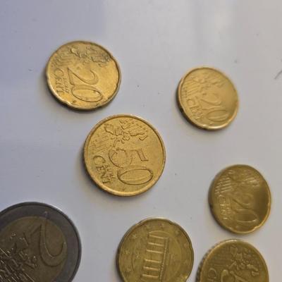 Euro Currency Lot – €25.91 Total with coin book - coin wrappers - and coin mounts