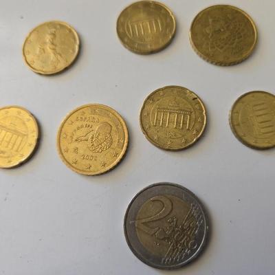 Euro Currency Lot – €25.91 Total with coin book - coin wrappers - and coin mounts