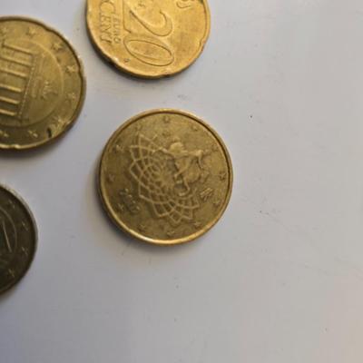 Euro Currency Lot – €25.91 Total with coin book - coin wrappers - and coin mounts