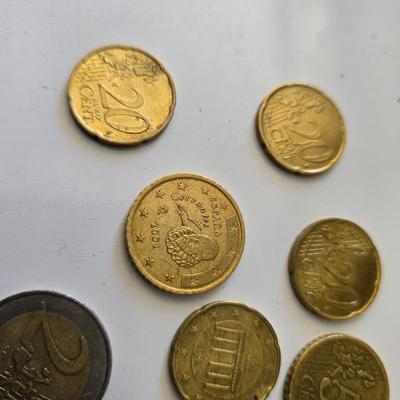 Euro Currency Lot – €25.91 Total with coin book - coin wrappers - and coin mounts