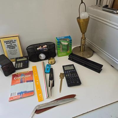 Mixed Office & Desk Lot – Calculators, Lamp, Case, Tools & More