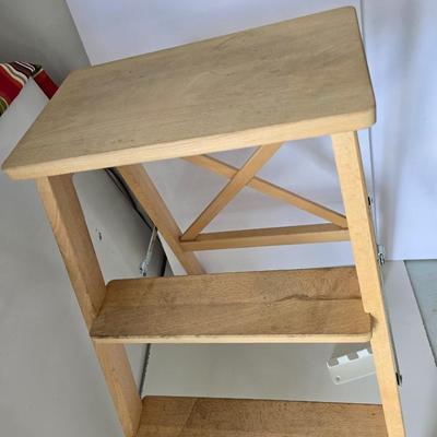 Wooden Folding Step Stool – 2-Step A-Frame Ladder with wall mount hanging storage