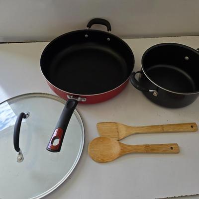 Kitchen Cookware & Utensil Lot – Nonstick Pans, Sunflower Jar