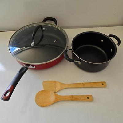 Kitchen Cookware & Utensil Lot – Nonstick Pans, Sunflower Jar