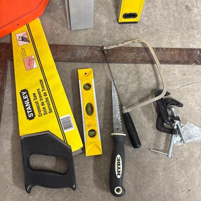 6’ level, ext reel, levels & saw