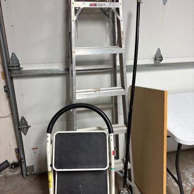 Keller 6’ aluminum ladder, stepladder, broom & board