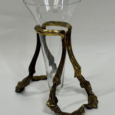 Vintage Bombay Co. 1990 Epergne Floating Glass Vase in Brass Holder
