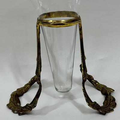 Vintage Bombay Co. 1990 Epergne Floating Glass Vase in Brass Holder