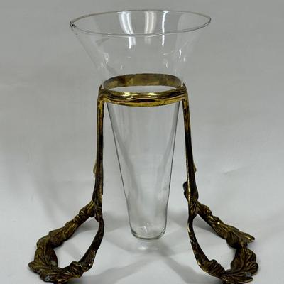 Vintage Bombay Co. 1990 Epergne Floating Glass Vase in Brass Holder