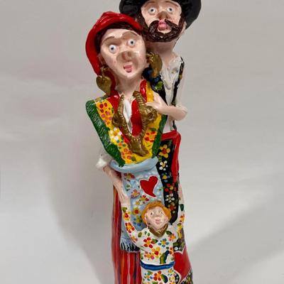 Family Man Woman Child Figurine Statue Ceramic Plaster Painted