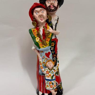Family Man Woman Child Figurine Statue Ceramic Plaster Painted