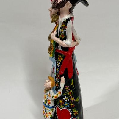 Family Man Woman Child Figurine Statue Ceramic Plaster Painted