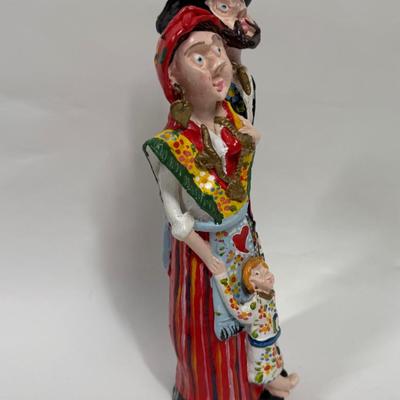 Family Man Woman Child Figurine Statue Ceramic Plaster Painted