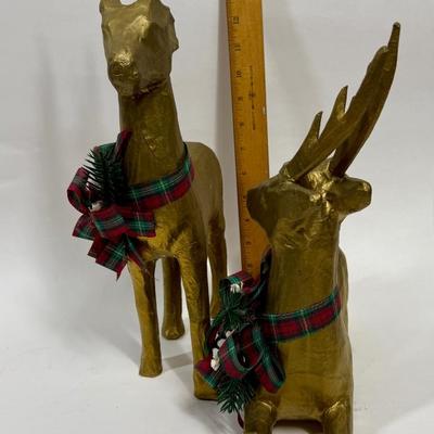 Paper Mache Gold Deer Pair Christmas decor 17" tall
