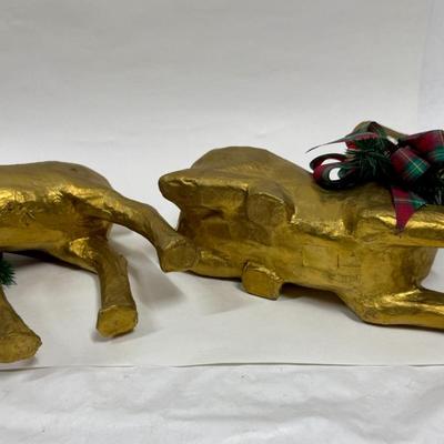 Paper Mache Gold Deer Pair Christmas decor 17" tall