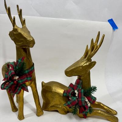 Paper Mache Gold Deer Pair Christmas decor 17" tall