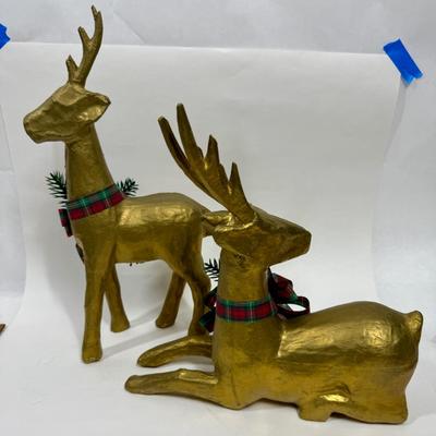 Paper Mache Gold Deer Pair Christmas decor 17" tall
