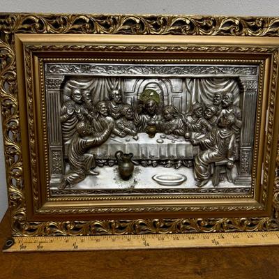 Antique Metal Relief The Last Supper Ultima Cena de Jesus 3D Art Work 19""X15"
