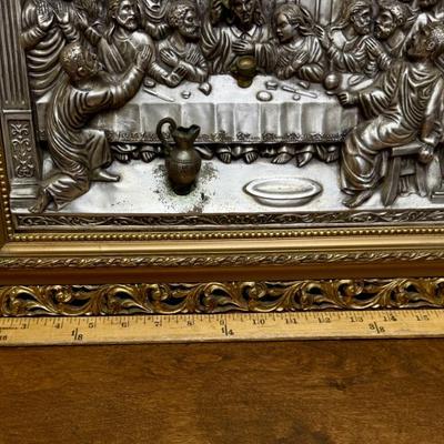 Antique Metal Relief The Last Supper Ultima Cena de Jesus 3D Art Work 19""X15"