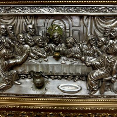 Antique Metal Relief The Last Supper Ultima Cena de Jesus 3D Art Work 19""X15"