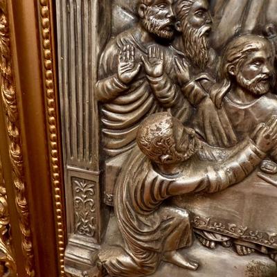 Antique Metal Relief The Last Supper Ultima Cena de Jesus 3D Art Work 19""X15"