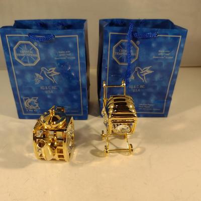 Pair of Crystal Temptations Swarovski Crystal 24 Kt Gold Plated Figurines- Teapot and Baby Carriage