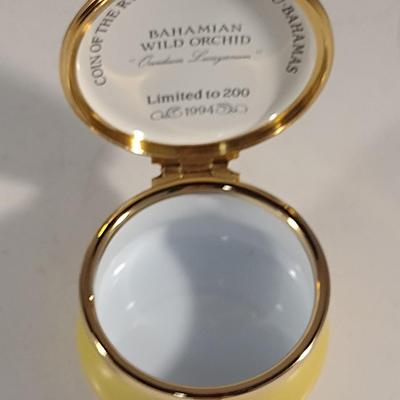 Limited Edition Toye Kenning & Spencer English Enamel Hinged Box- Bahamian Wild Orchid- Number 119/200- Approx 2 1/4" Wide