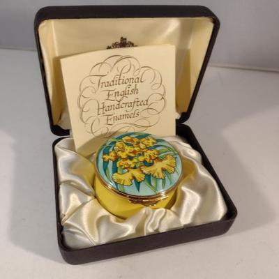Limited Edition Toye Kenning & Spencer English Enamel Hinged Box- Bahamian Wild Orchid- Number 119/200- Approx 2 1/4" Wide