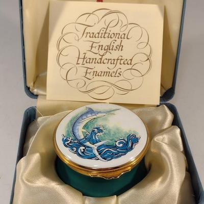 Limited Edition Toye Kenning & Spencer English Enamel Hinged Box- Blue Marlin- Number 38/200- Approx 2 1/4" Wide
