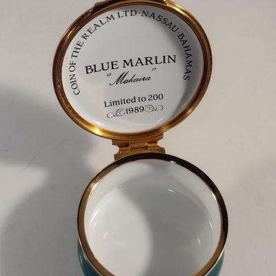 Limited Edition Toye Kenning & Spencer English Enamel Hinged Box- Blue Marlin- Number 38/200- Approx 2 1/4" Wide