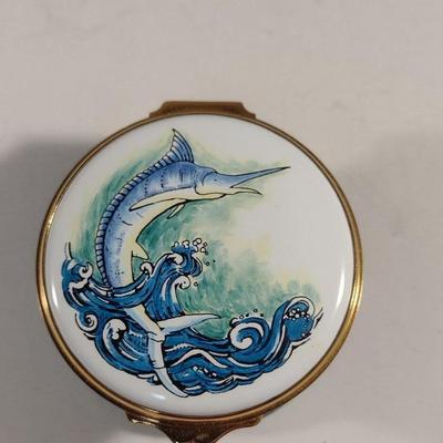 Limited Edition Toye Kenning & Spencer English Enamel Hinged Box- Blue Marlin- Number 38/200- Approx 2 1/4" Wide