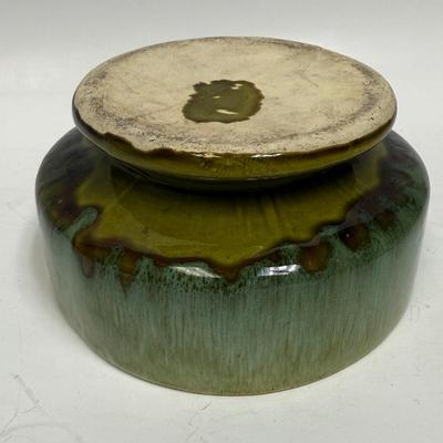 MCM Planter Vase Vintage 70's Painted Hand-thrown Pottery Green Blue drip glaze