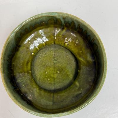 MCM Planter Vase Vintage 70's Painted Hand-thrown Pottery Green Blue drip glaze