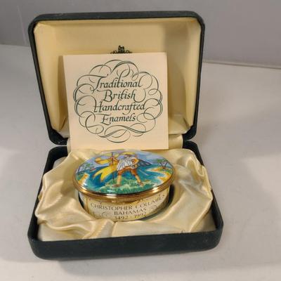 Limited Edition Toye Kenning & Spencer English Enamel Hinged Oval Box- First Landfall in the New World- Number 145/500