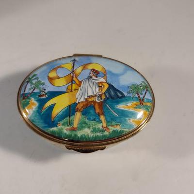 Limited Edition Toye Kenning & Spencer English Enamel Hinged Oval Box- First Landfall in the New World- Number 145/500