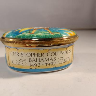 Limited Edition Toye Kenning & Spencer English Enamel Hinged Oval Box- First Landfall in the New World- Number 145/500