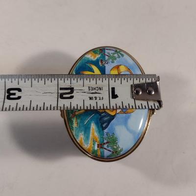 Limited Edition Toye Kenning & Spencer English Enamel Hinged Oval Box- First Landfall in the New World- Number 145/500
