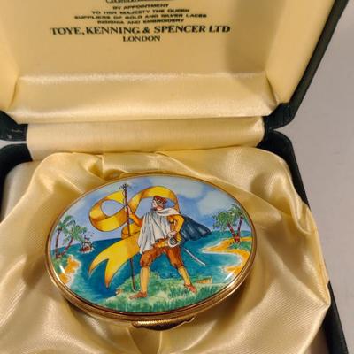 Limited Edition Toye Kenning & Spencer English Enamel Hinged Oval Box- First Landfall in the New World- Number 145/500