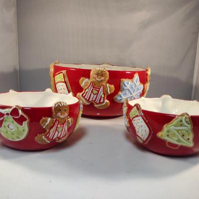 St. Nicholas Square Christmas Design Porcelain Bowls- Three Pieces