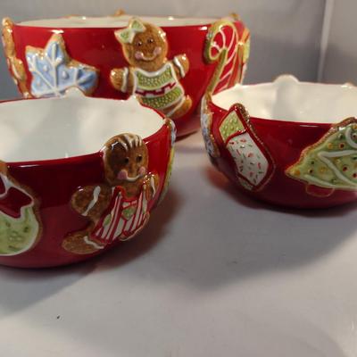St. Nicholas Square Christmas Design Porcelain Bowls- Three Pieces