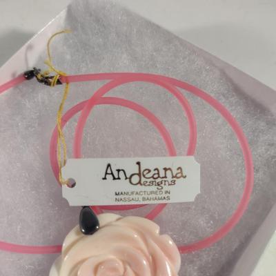 Fashion Jewelry- Anne Klein Flower Pin and Andeana Designs Conch Shell Rose Pendant